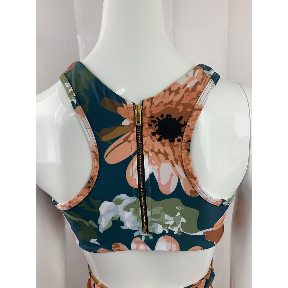 Almarea Women's Top Size Small Floral High Neck Zip Tie Back Orange - Picture 8 of 12